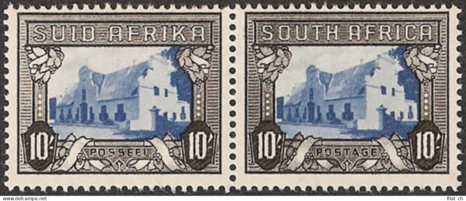 South Africa 1944 10/- Blue & Charcoal VF/M  - Unclassified