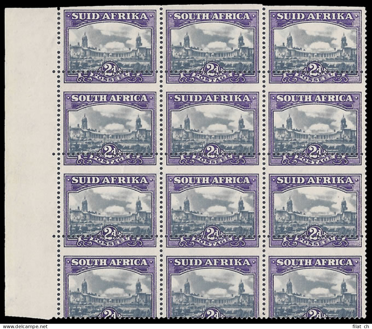 South Africa 1945 2d Spectacular Misperforated Block - Unclassified