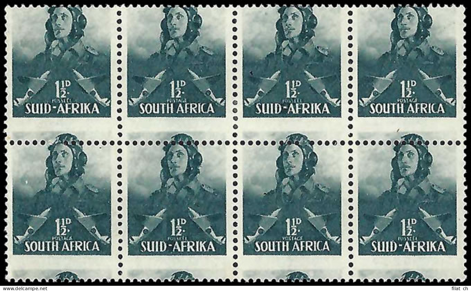 South Africa 1942 Large Wars 1Â½d Airman Misperforated Block - Unclassified