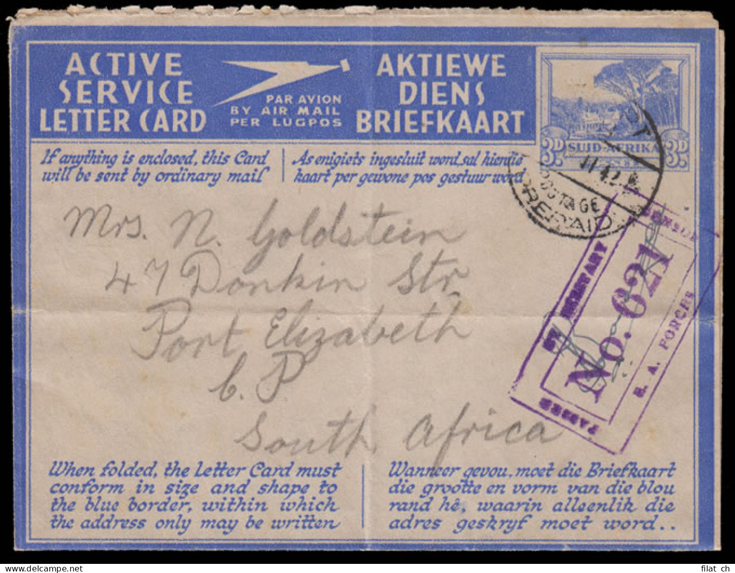 South Africa 1942 Censored Active Service Letter Card - Unclassified