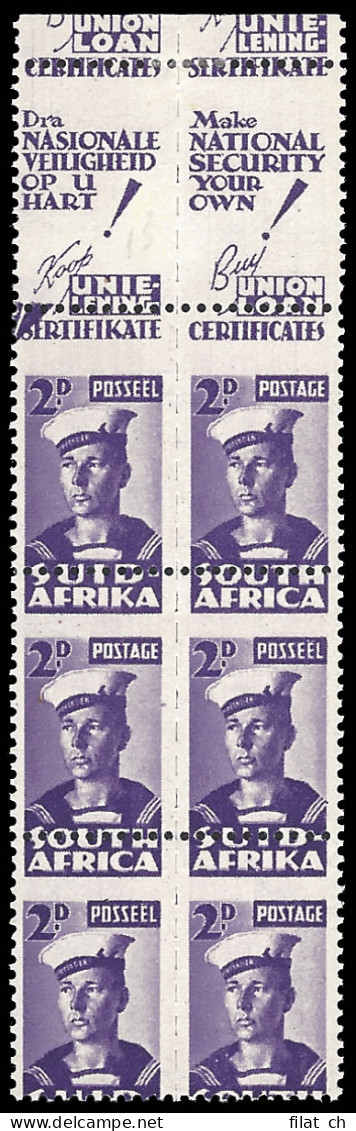 South Africa 1942 Bantam 2d Misperforated Block With Slogans - Zonder Classificatie