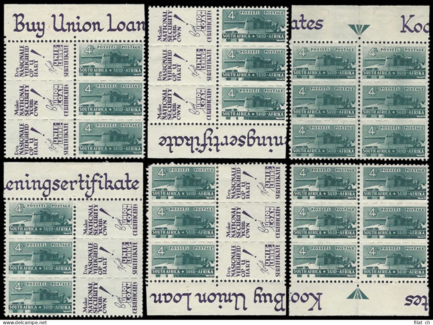 South Africa 1942 Bantam 4d Positional Blocks For Mini-Sheet - Unclassified