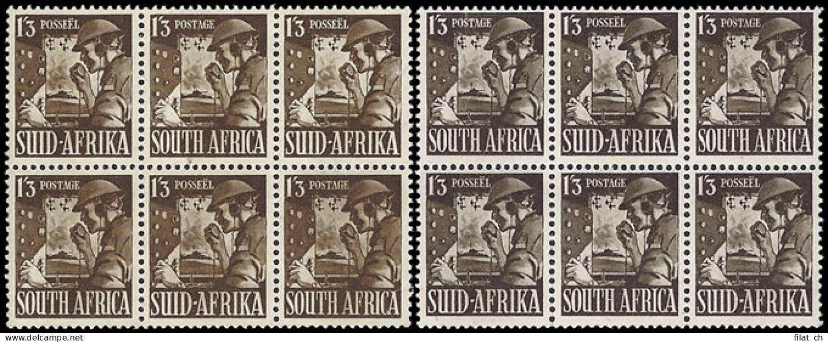 South Africa 1941 Large Wars 1/3 Signaller UM Blocks Both Shades - Unclassified