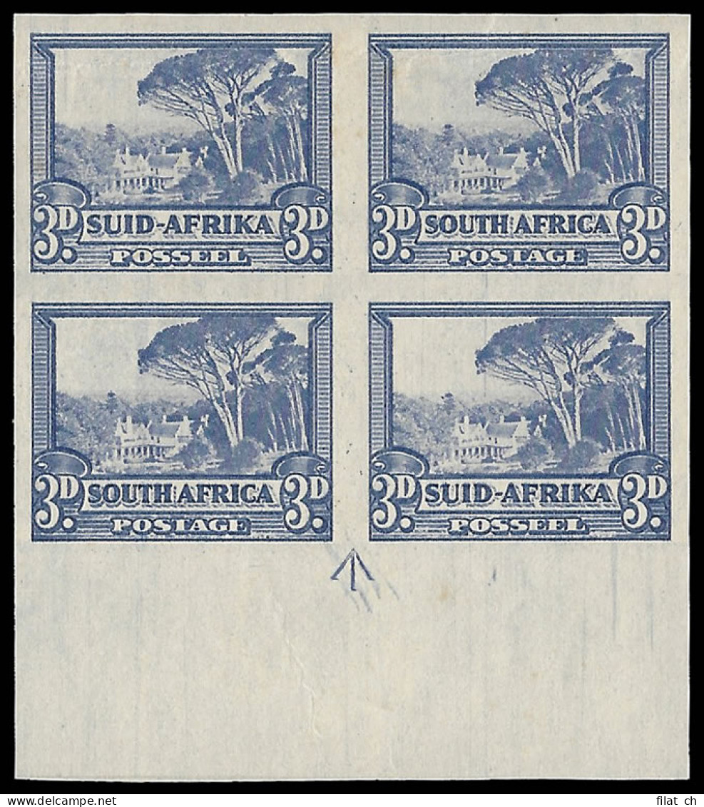 South Africa 1940 3d Umbrella Tree Imperf Arrow Block - Unclassified