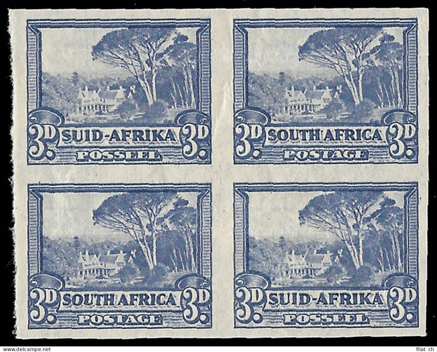 South Africa 1940 3d Umbrella Tree Imperf Block - Unclassified