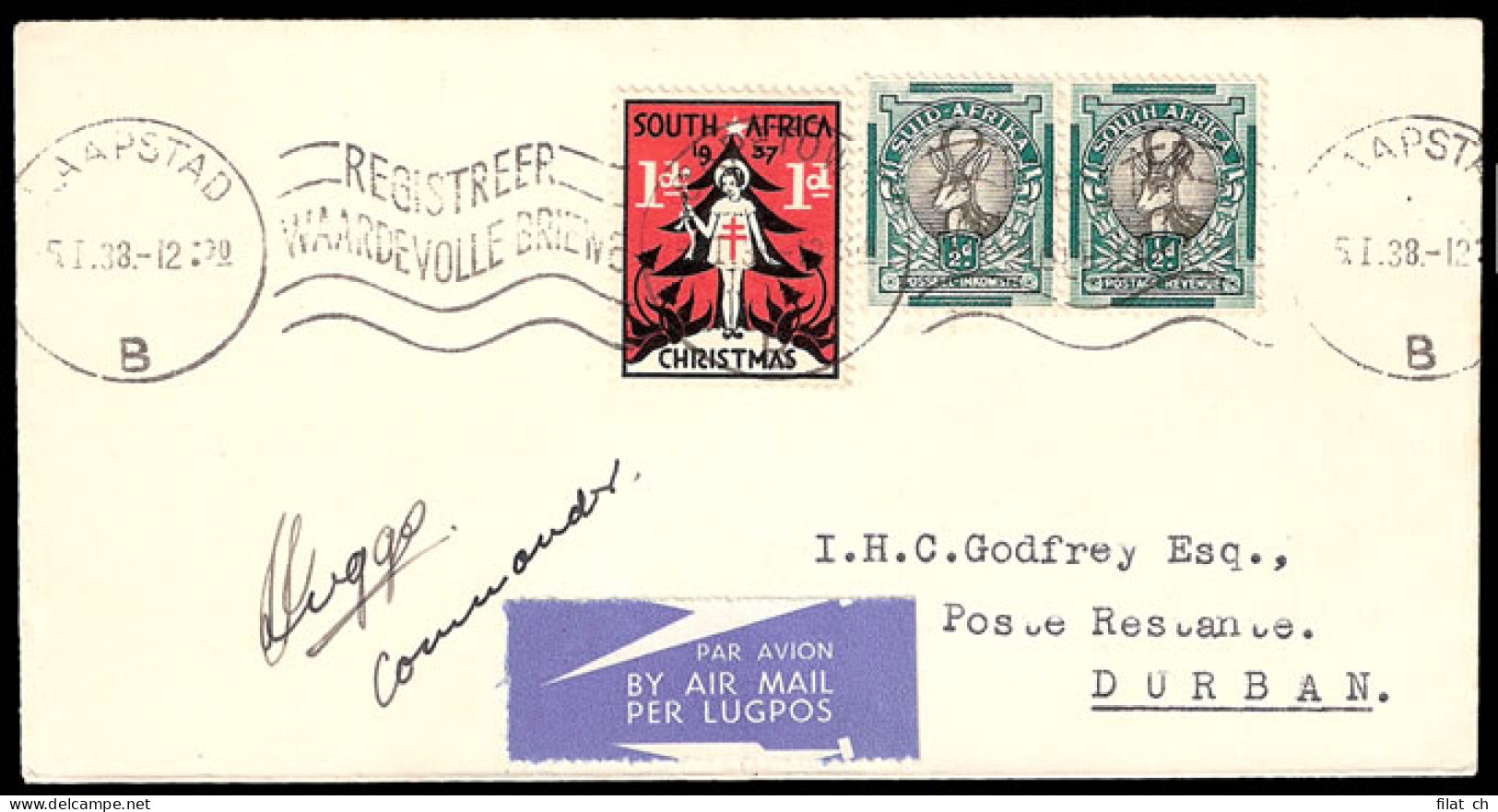 South Africa 1938 SAA Increased Coastal Frequency, Pilot-Signed - Airmail