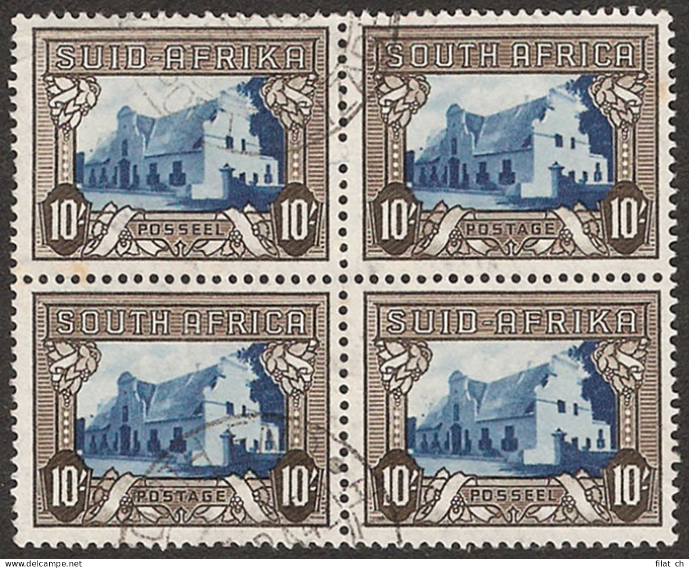 South Africa 1939 10/- Blue & Sepia Block VF/U - Non Classificati