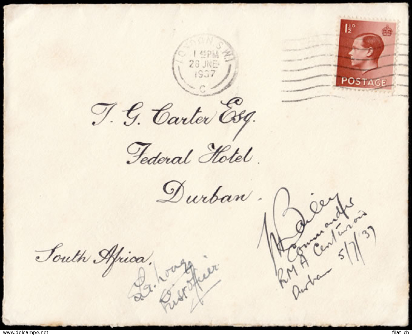 South Africa 1937 Empire Service First Flight Southbound, Signed - Airmail