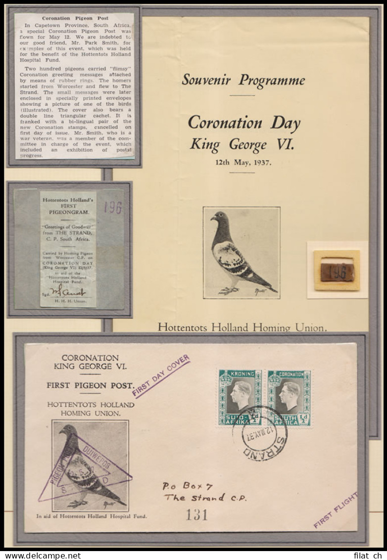 South Africa 1937 Coronation Pigeongram Complete Group - Airmail