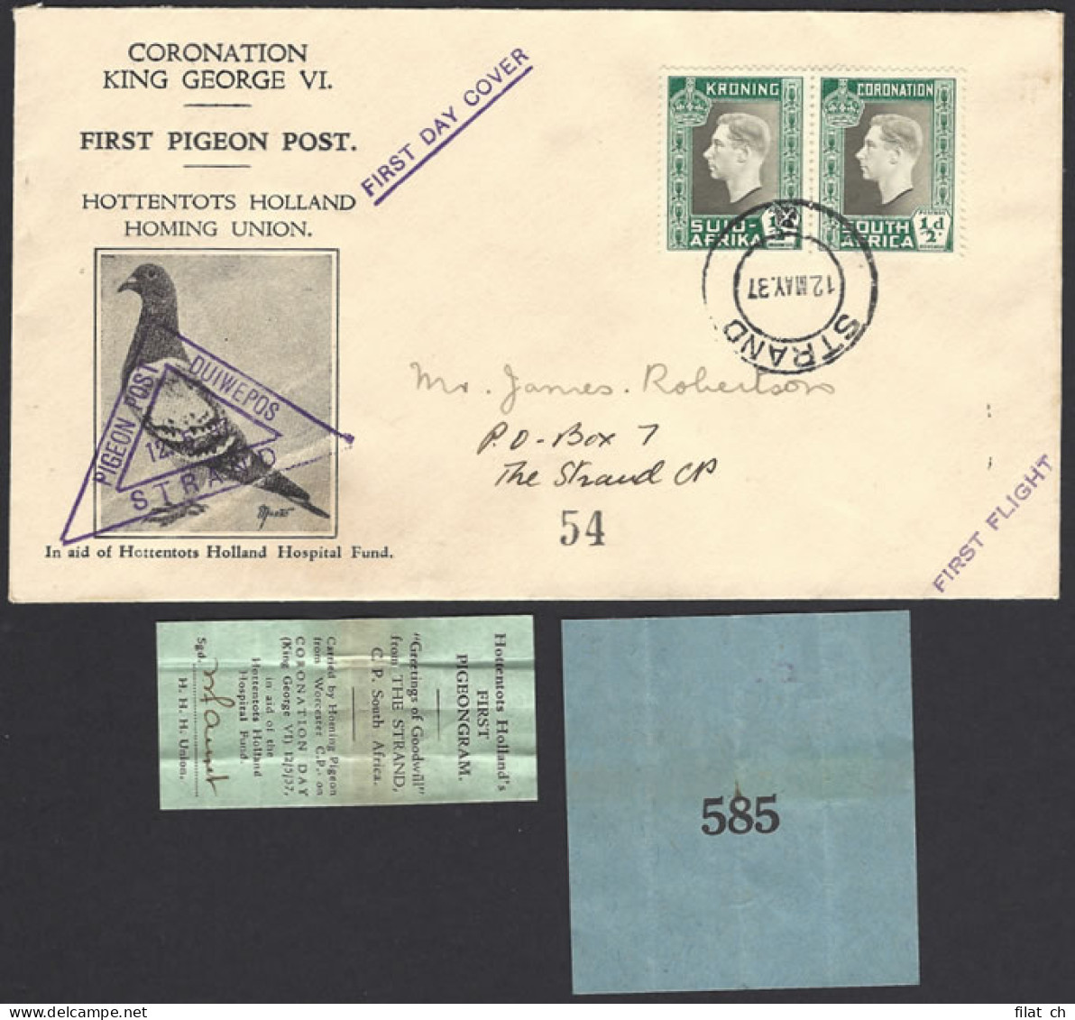 South Africa 1937 Coronation Pigeongram Group, VF - Luftpost