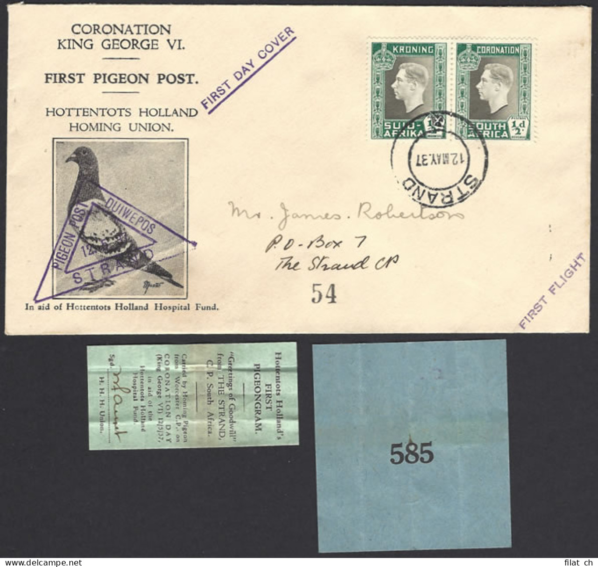 South Africa 1937 Coronation Pigeongram Group, VF - Luchtpost