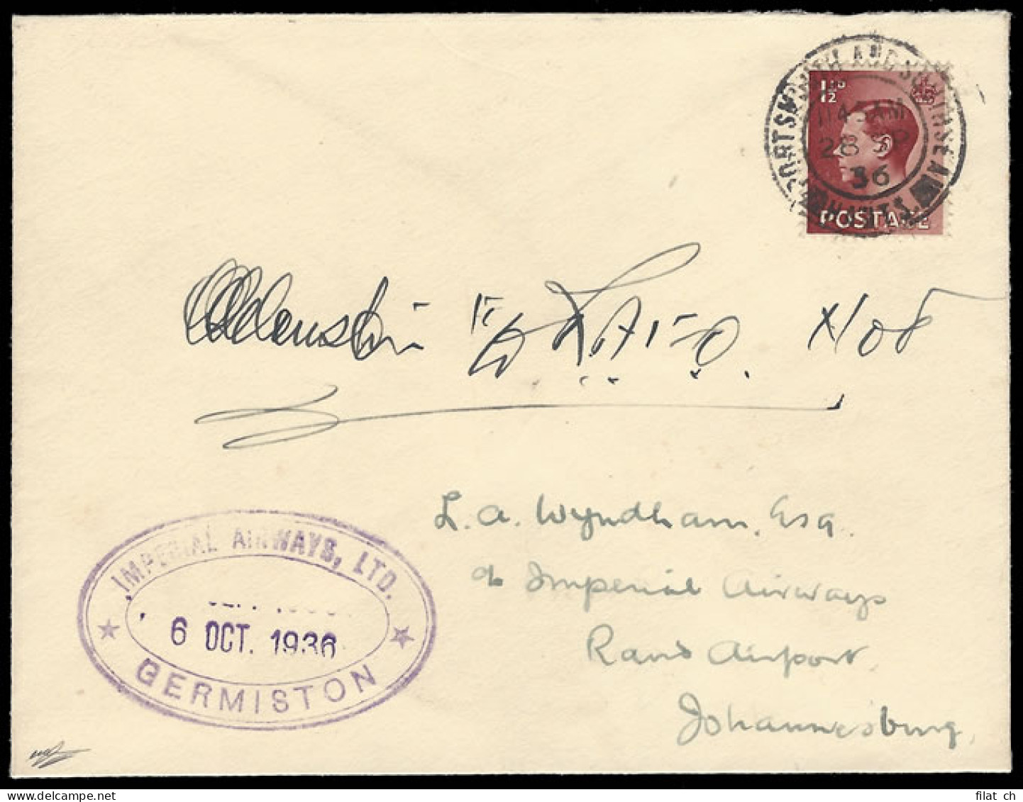 South Africa 1936 Schlesinger Air Race, Clouston Signed Cover - Posta Aerea