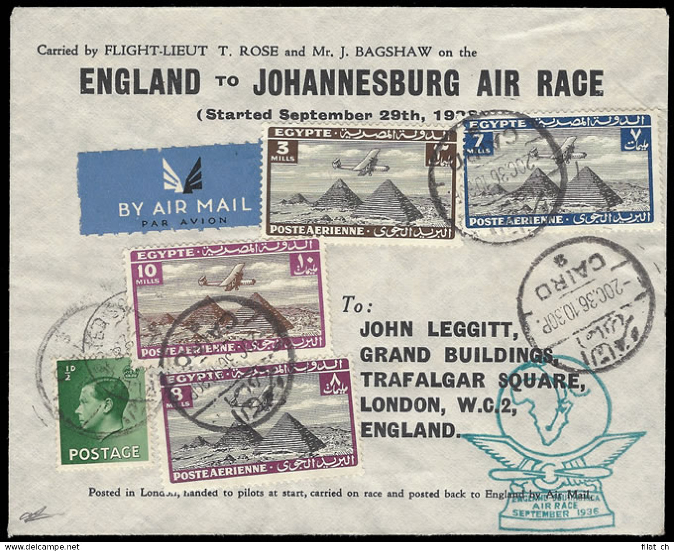 South Africa 1936 Schlesinger Air Race Rose & Bagshaw - Airmail