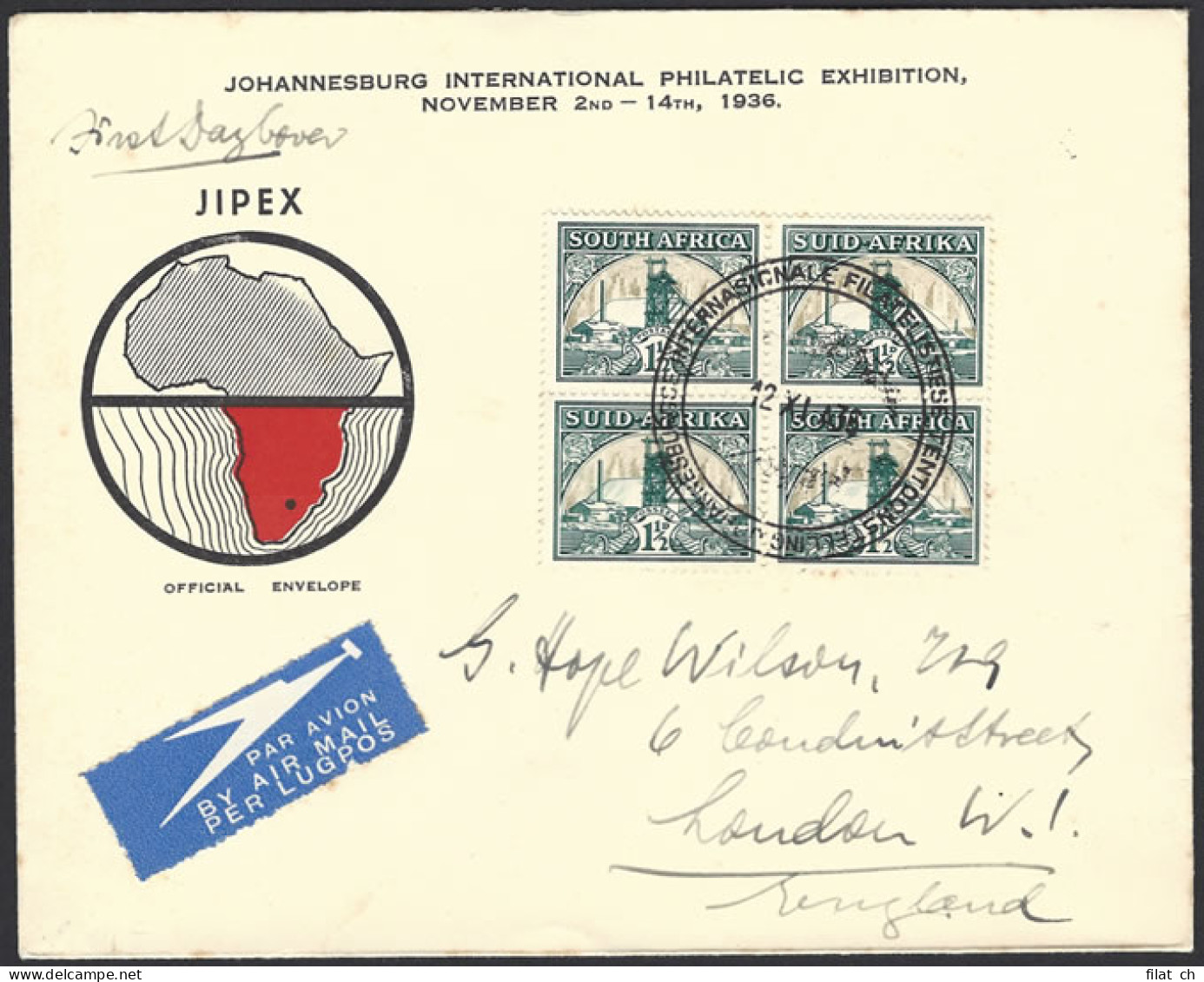 South Africa 1936 1&frac12;d Gold Mine Shading Omitted On FDC - Ohne Zuordnung