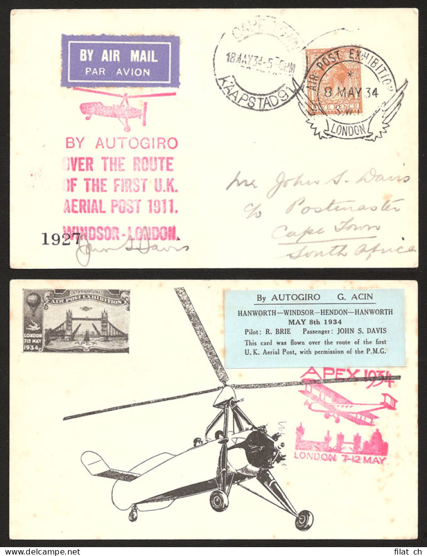 South Africa 1934 Autogiro Souvenir Card To Cape Town - Non Classés