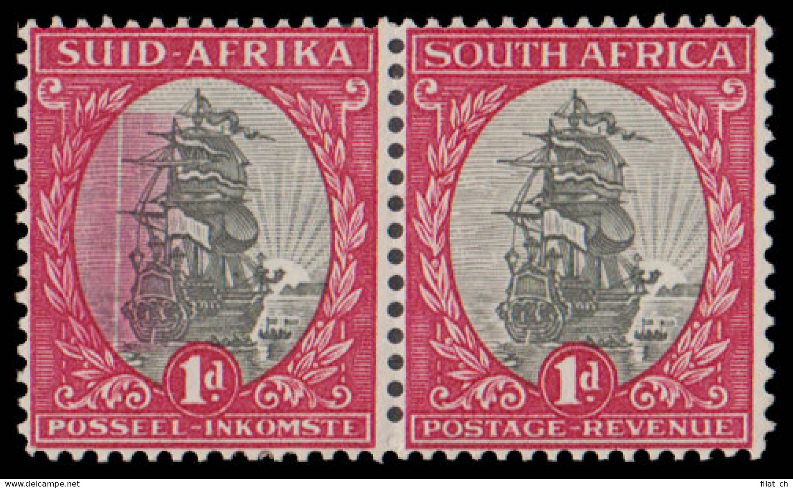 South Africa 1934 1d Doctor Blade Flaw, Broad Red - Unclassified