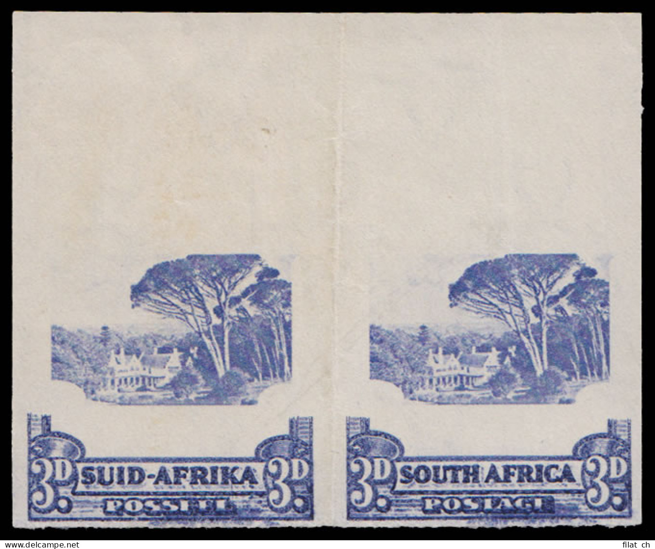 SOUTH AFRICA 1933 3D IMPERF PROOF PAIR SPECTACULAR SHIFTS - Unclassified