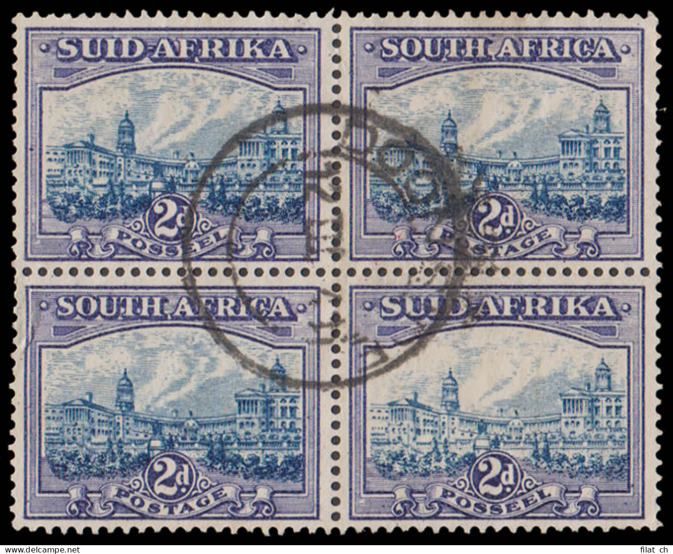 South Africa 1933 2d Blue & Violet VF/U Block, Key Stamp - Unclassified