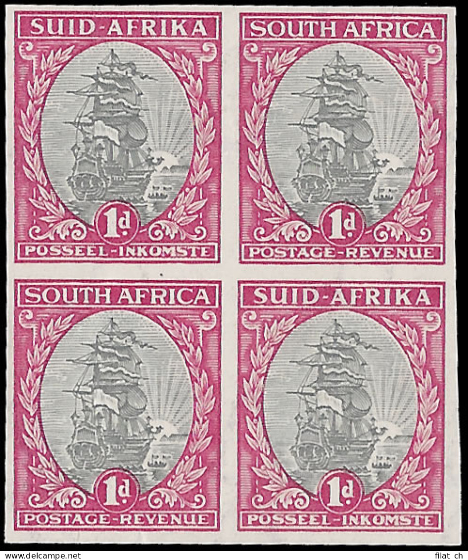 South Africa 1933 1d Imperf Block, Inv Wmk, UM, Gum Wrinkles - Ohne Zuordnung