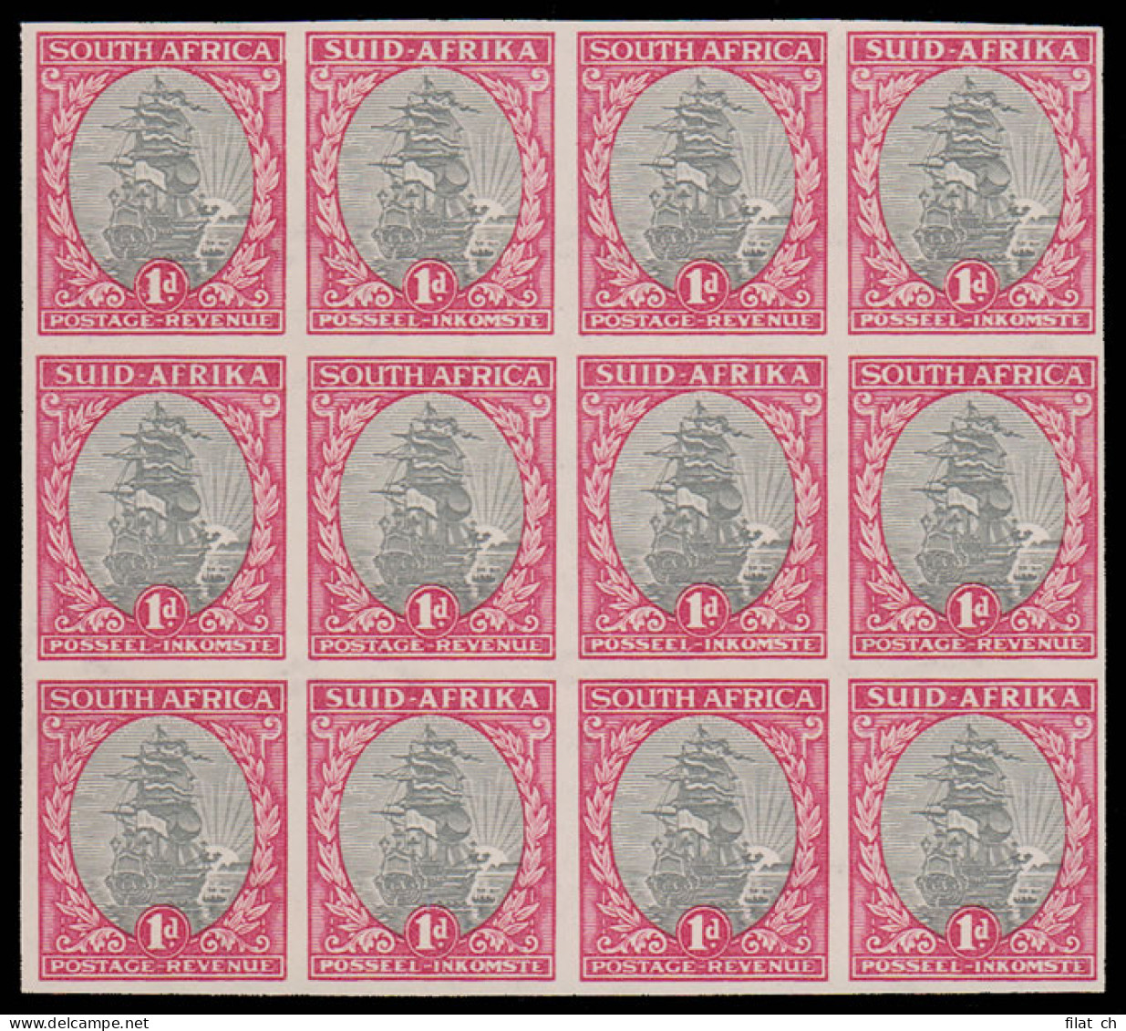 South Africa 1933 1d Imperf Block Of 12, Inv Wmk, Superb UM  - Zonder Classificatie