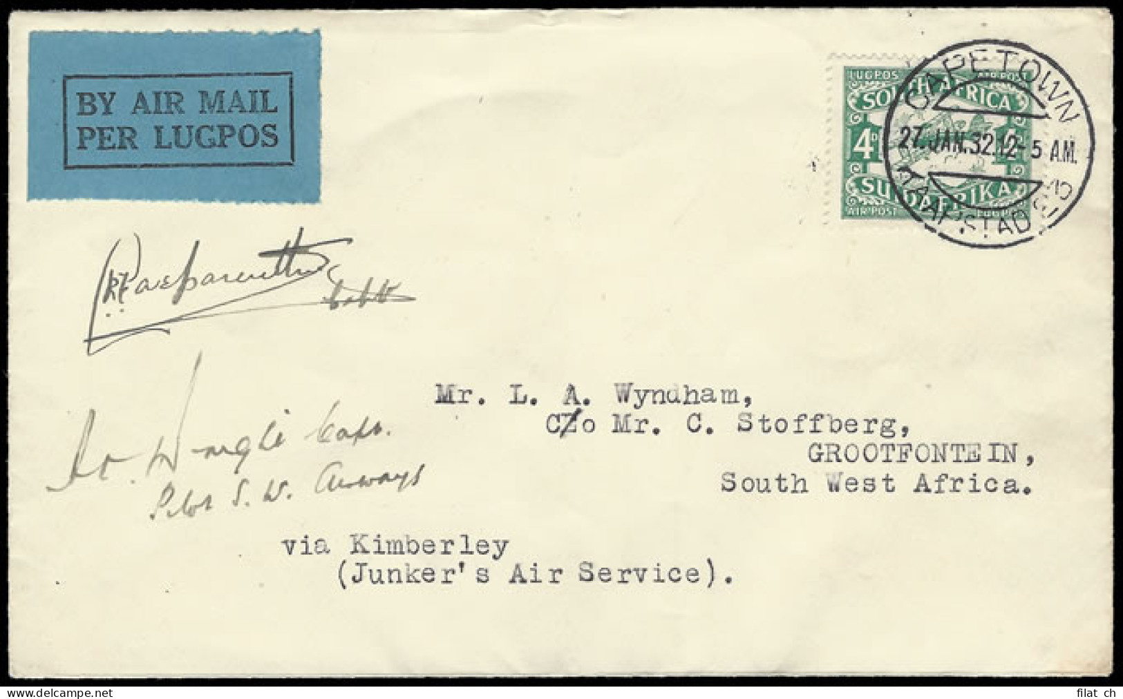 South Africa 1932 Imperial Airways Cape Extension SWA, Signed - Poste Aérienne