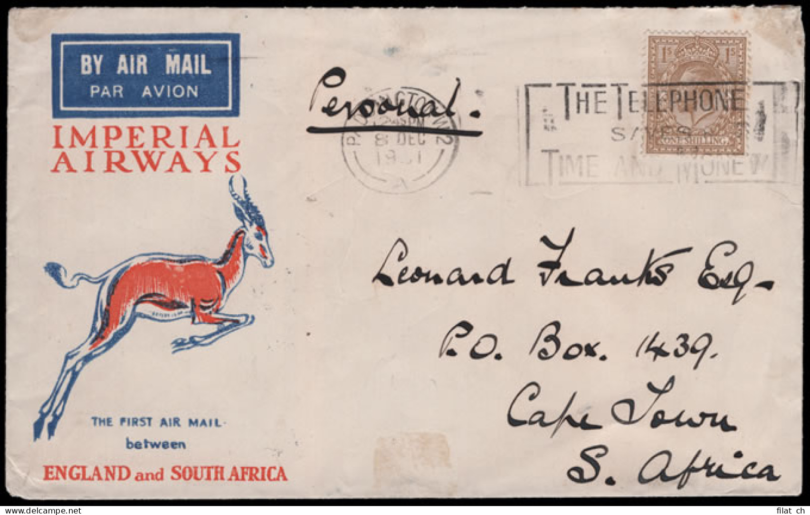 South Africa 1931 Imperial Airways Xmas Flight London - Cape - Airmail