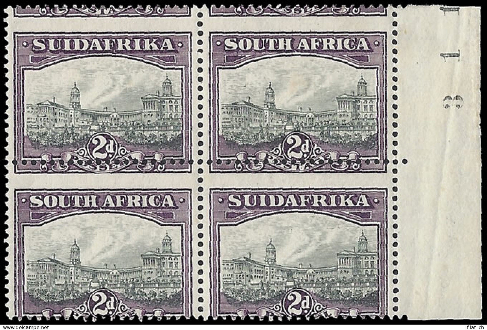 South Africa 1930 2d Spectacular Misperforated Sheet No Block - Unclassified