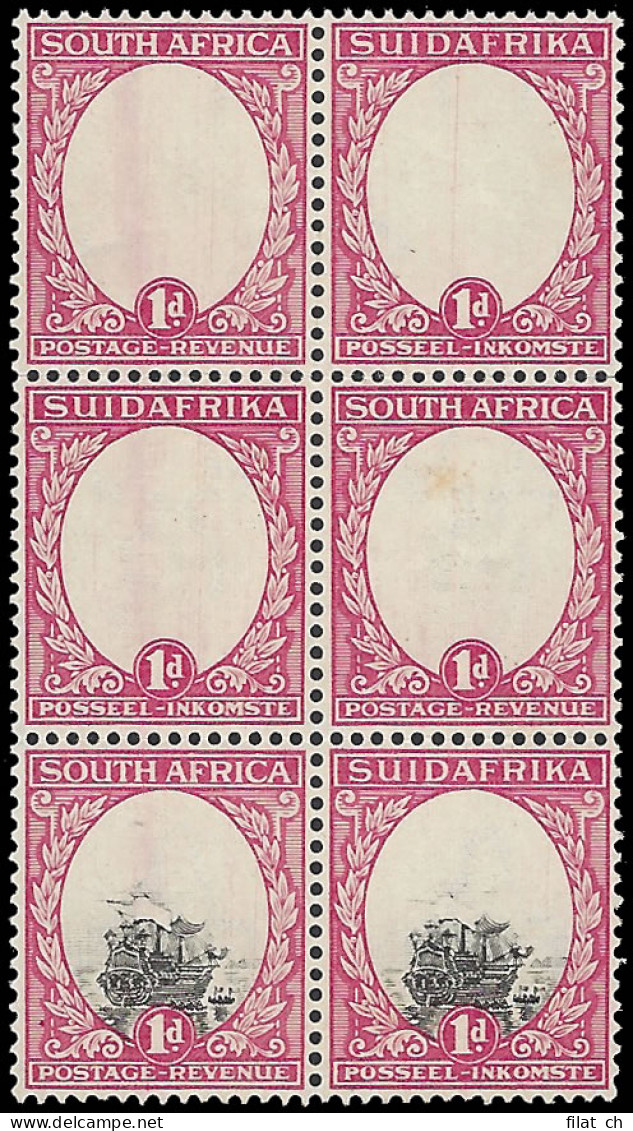 South Africa 1930 1d Inverted Wmk Vignettes Omitted Block - Unclassified