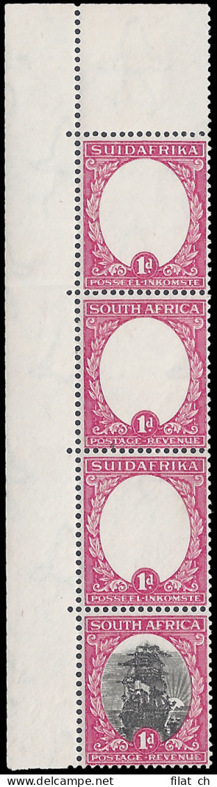 South Africa 1930 1d Centre Omitted Interrupted Print Strip - Unclassified