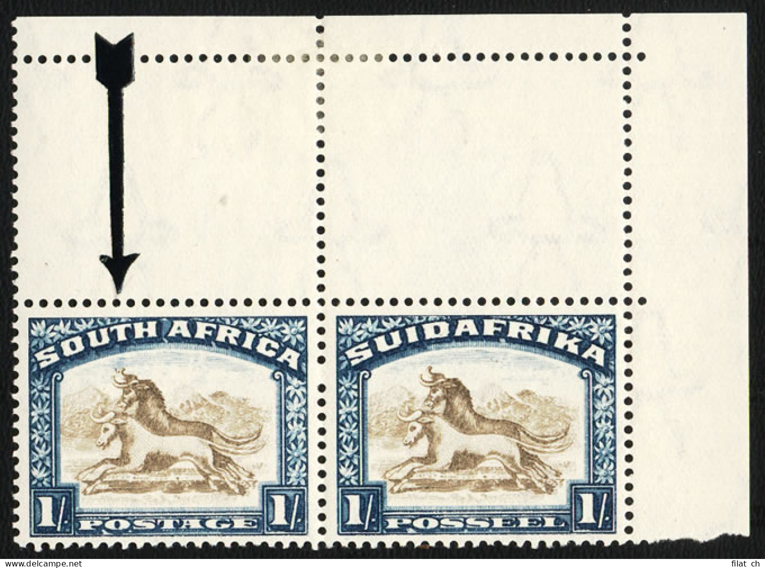 South Africa 1930 1/- Gnus With Twisted Horn UM Positional - Non Classés