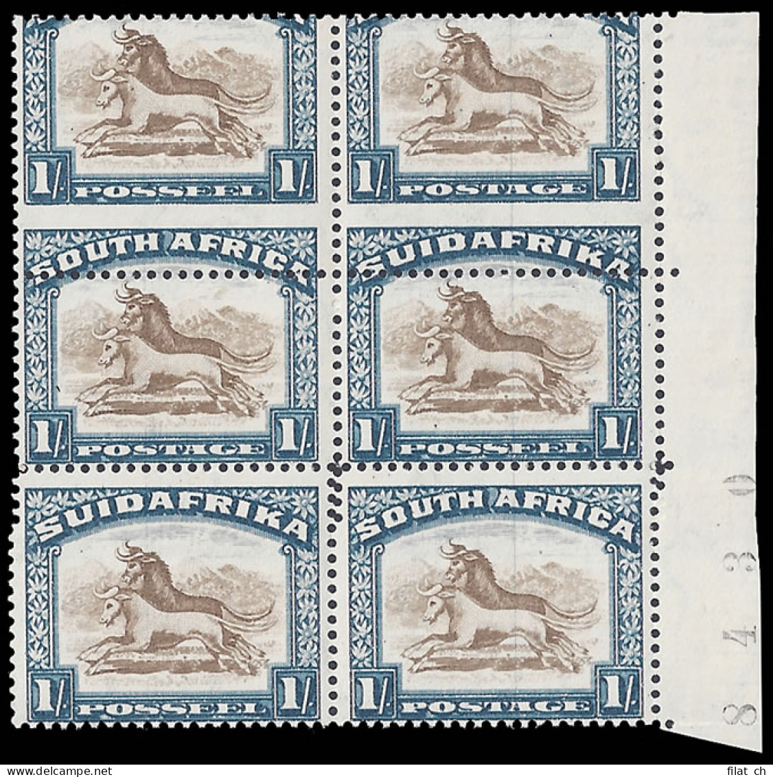 South Africa 1930 1/- Dramatic Misperforation Block - Sin Clasificación