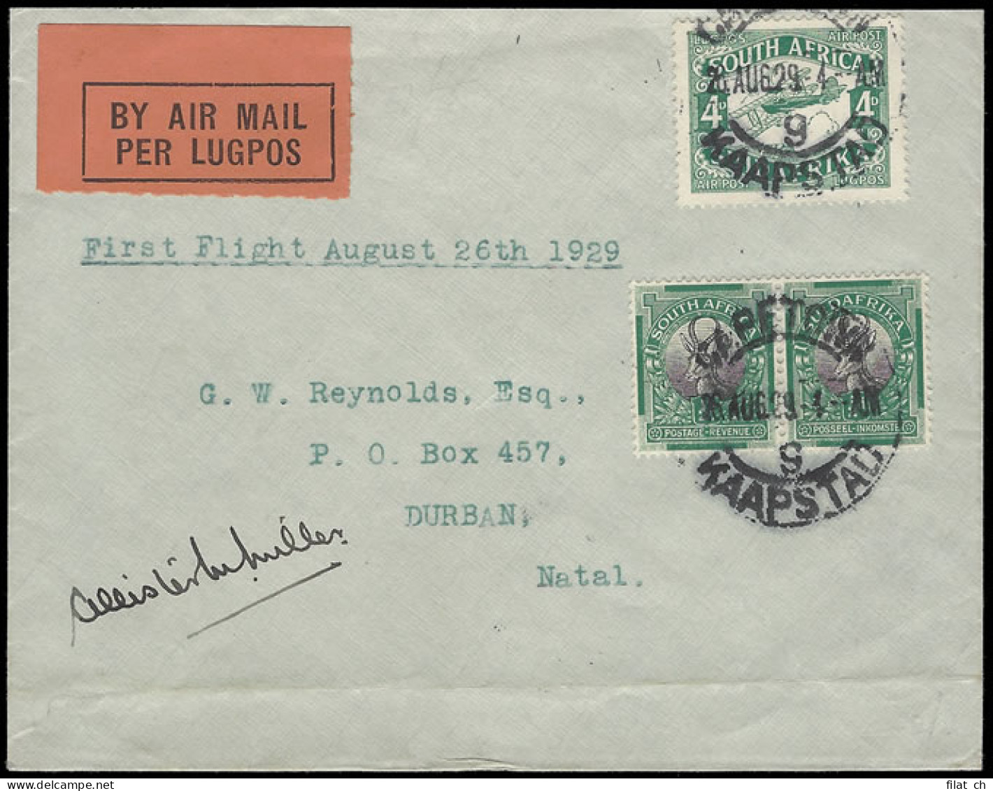 South Africa 1929 Union Airways 1st Cape Town - Durban, Signed - Ohne Zuordnung