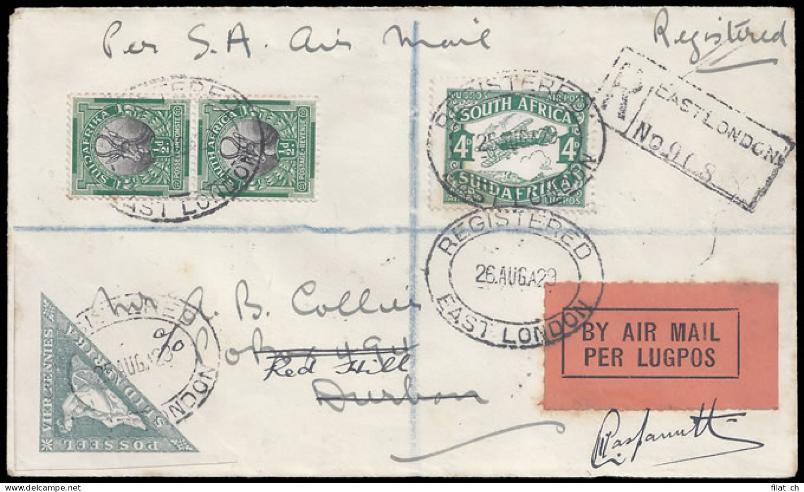 South Africa 1929 Union Airways East London To Durban, Signed - Zonder Classificatie