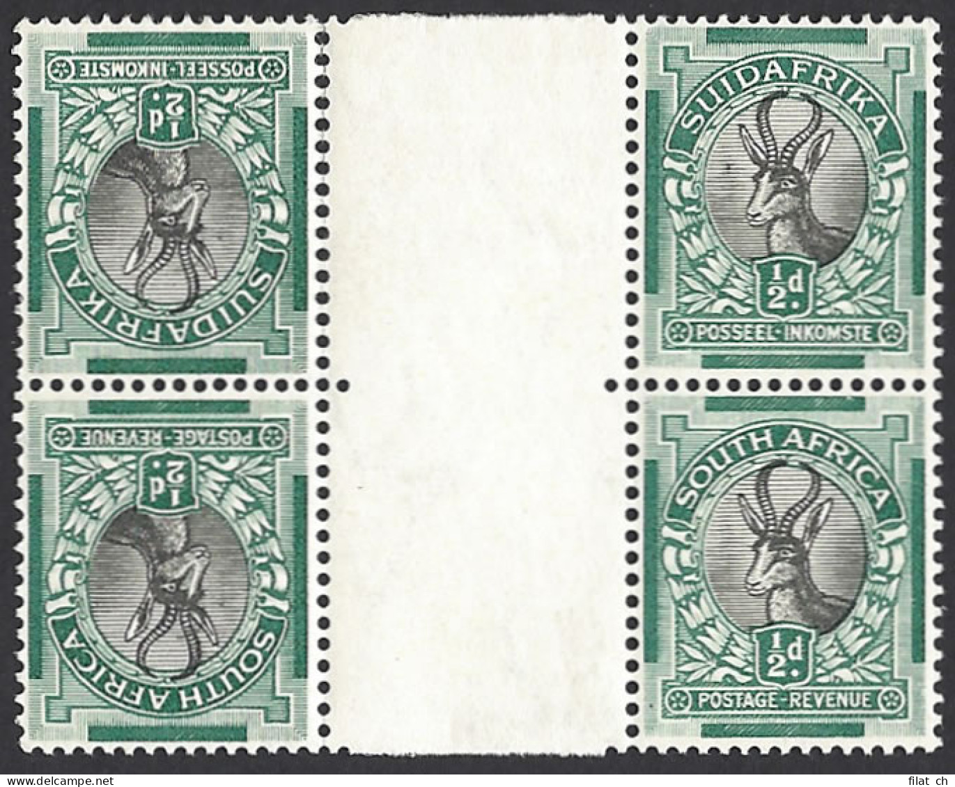 South Africa 1930 &frac12;d Tete-Beche Interpanneau Block, Rare - Non Classificati