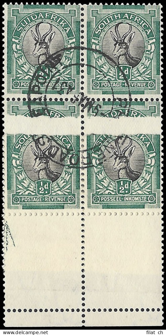 South Africa 1930 &frac12;d Opened Paper Join Arrow Block - Unclassified