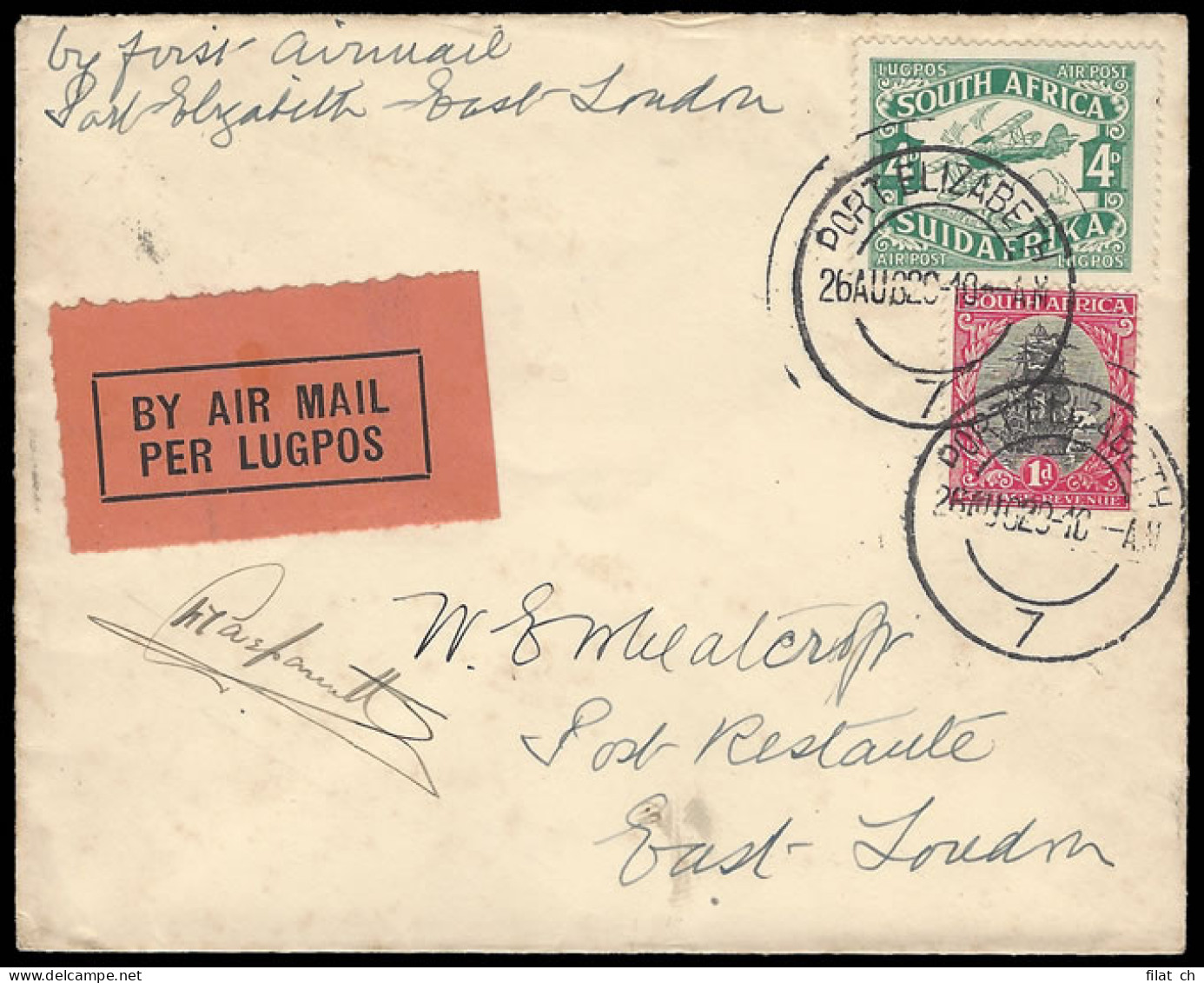 South Africa 1929 Union Airways 1st PE To EL, Signed - Zonder Classificatie