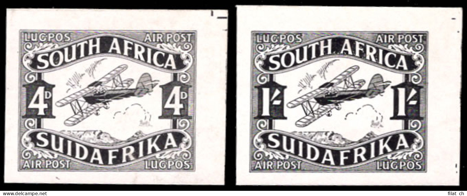 South Africa 1929 Airmails 4d & 1/- Plate Proofs Imperf In Black - Zonder Classificatie