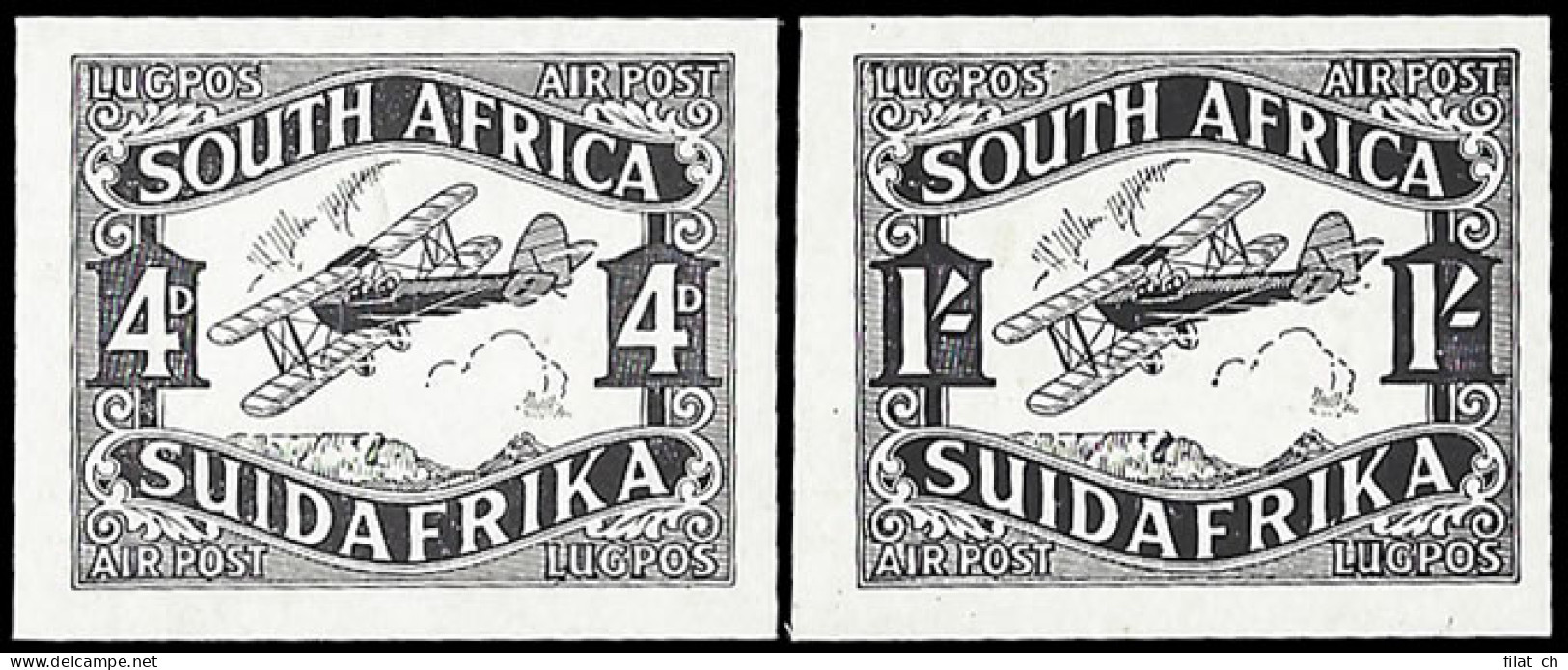 South Africa 1929 Airmails 4d & 1/- Plate Proofs In Black - Unclassified