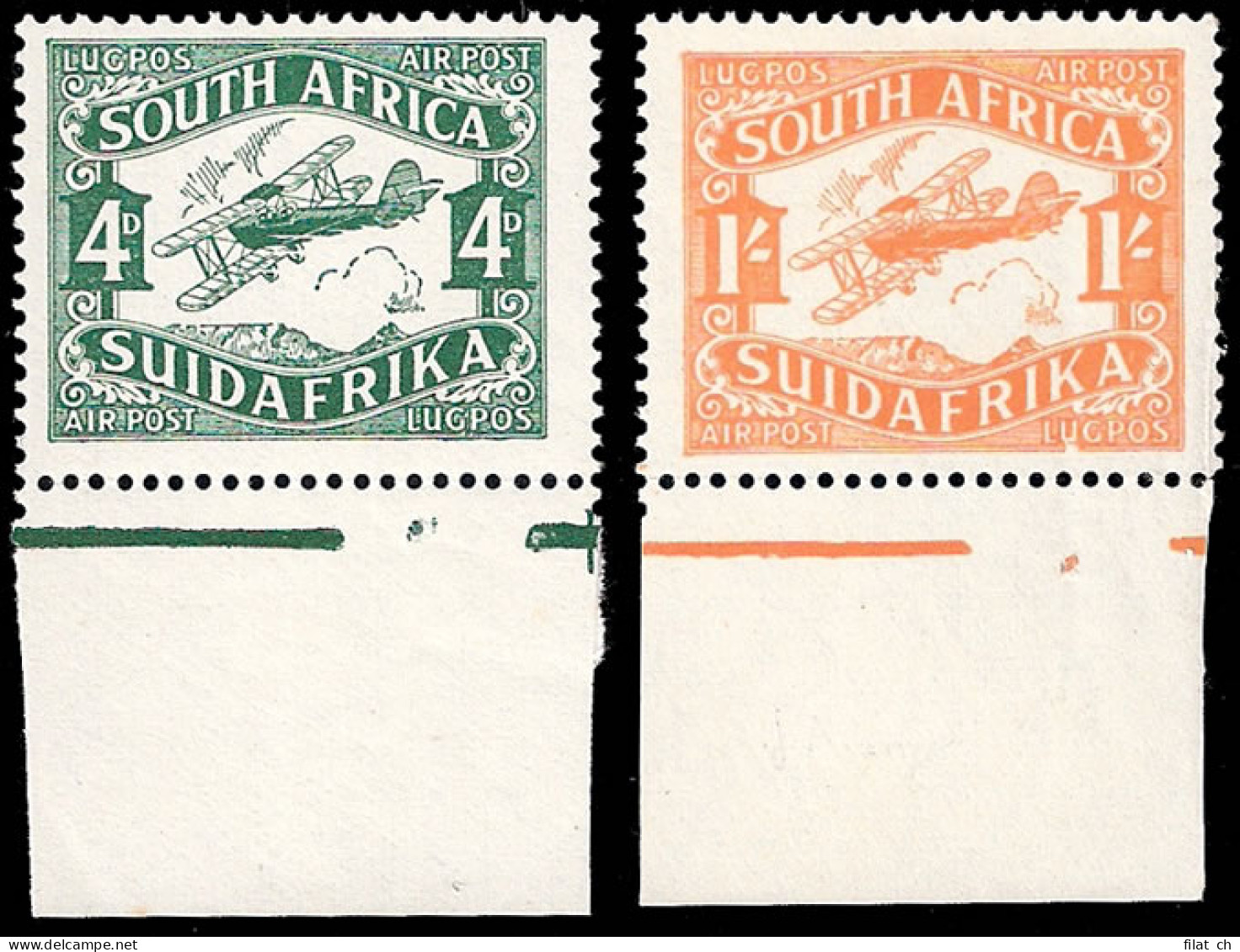 South Africa 1929 4d & 1/- Airs Retouched Frame & White Spot - Unclassified