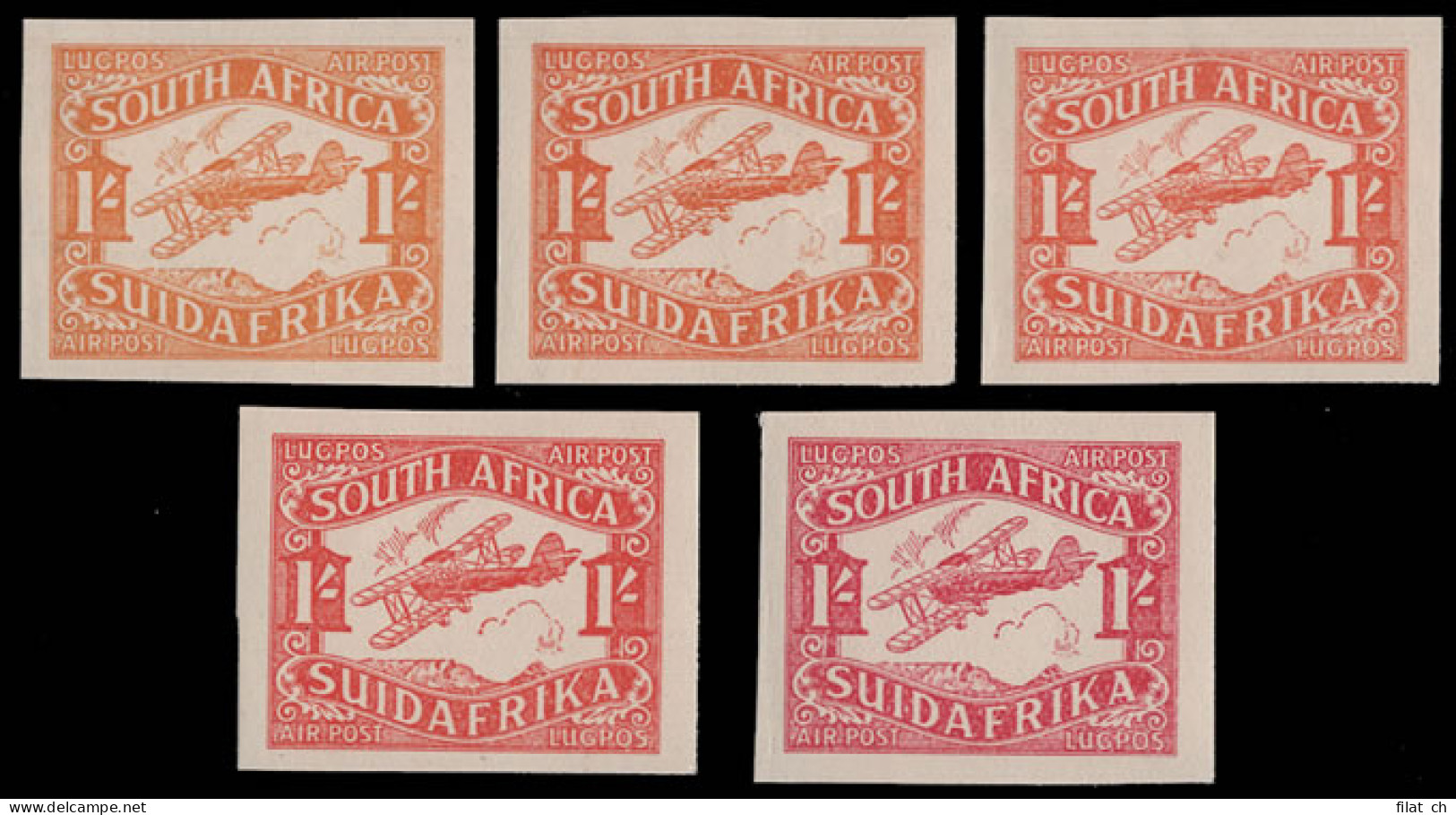 South Africa 1929 Airmails 1/- Plate Proofs On Chart, Full Set - Unclassified