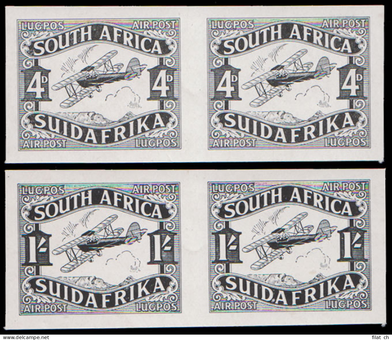 SOUTH AFRICA 1929 AIRMAILS 4D & 1/- PLATE PROOF PAIRS IN BLACK - Unclassified