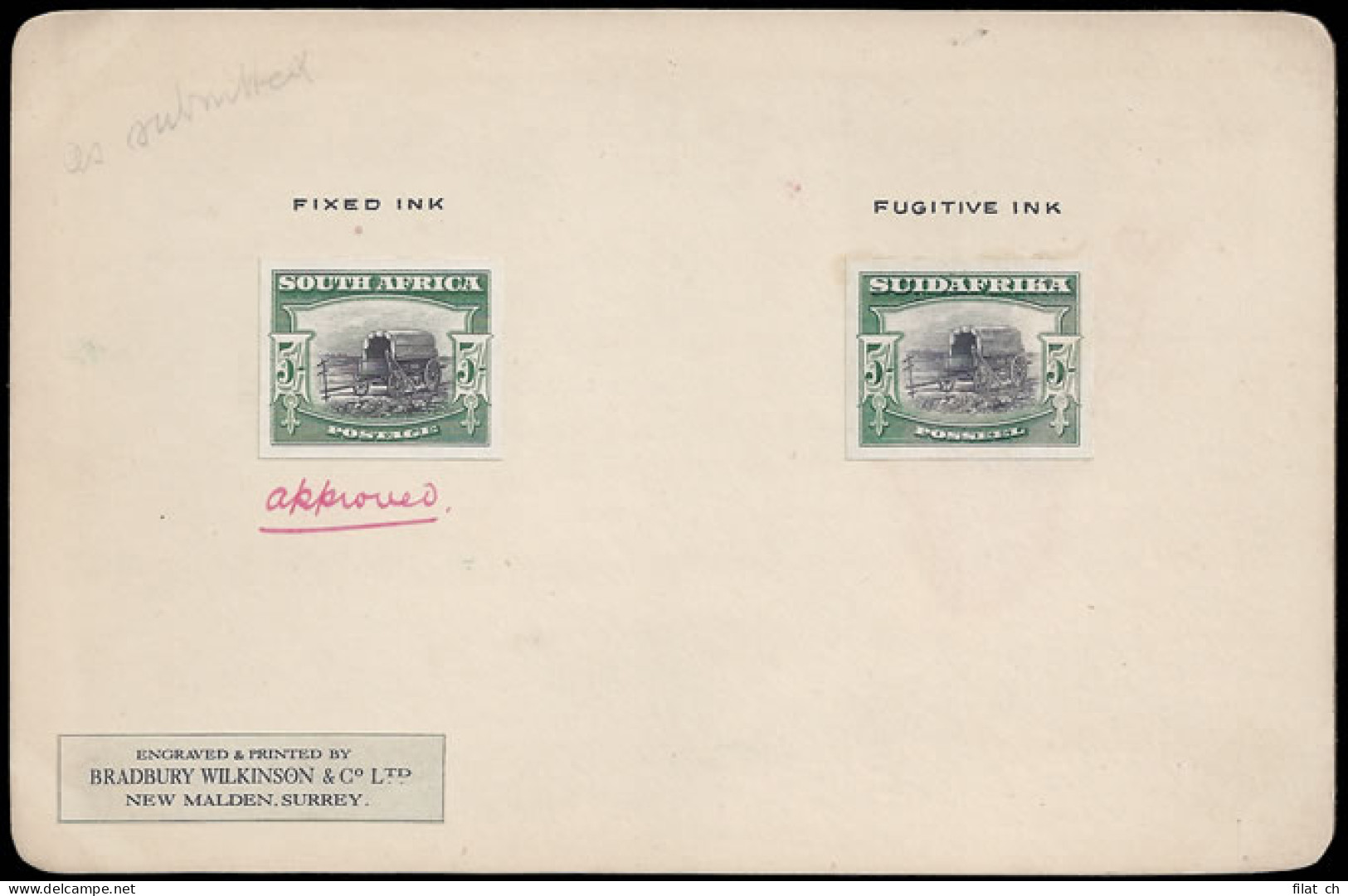 SOUTH AFRICA 1927 LONDON 5/- PROOFS ON BRADBURY CARD - Non Classés