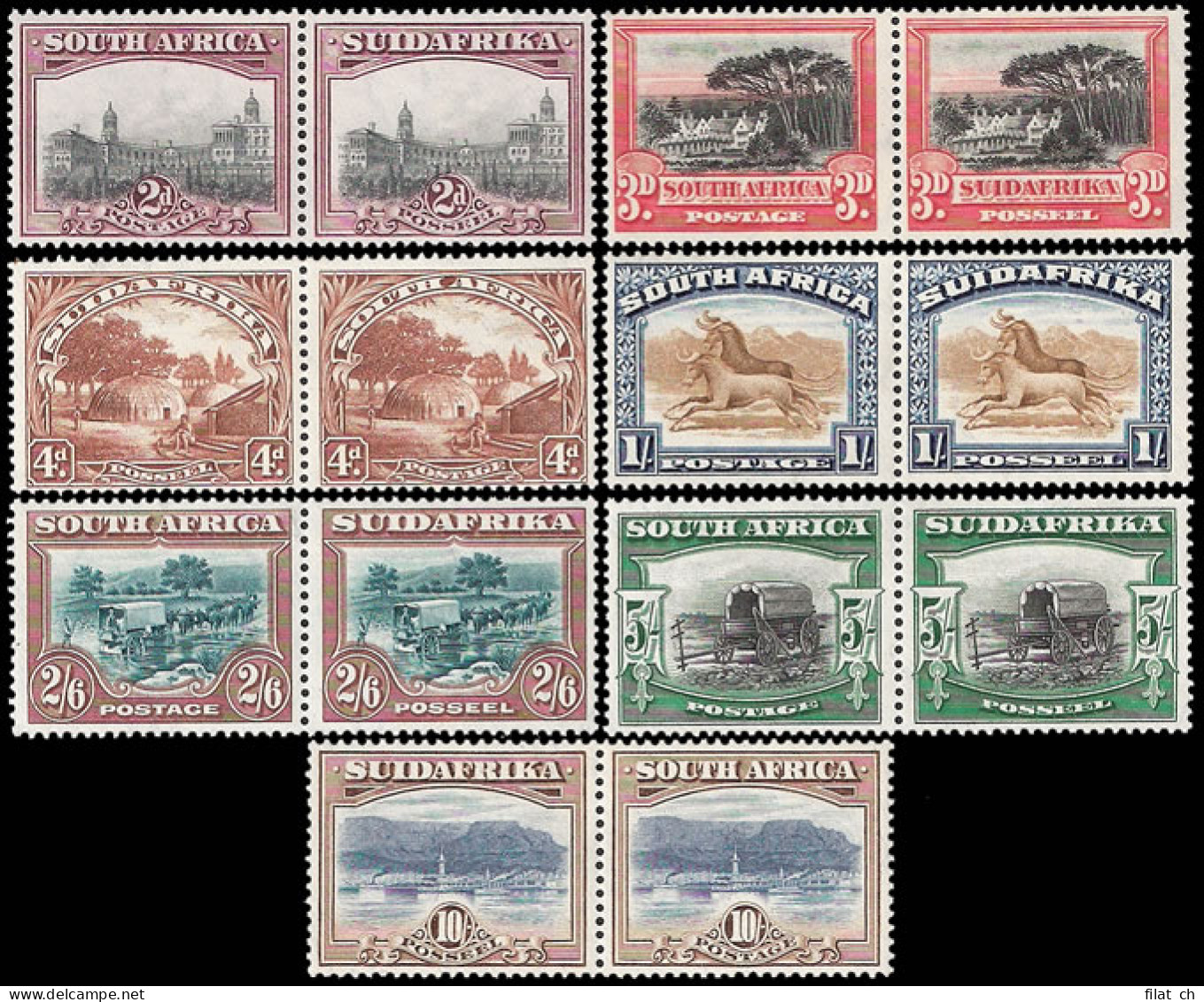 South Africa 1927 London 2d - 10/- Full Set VF/M Perf 14 Pairs - Ohne Zuordnung