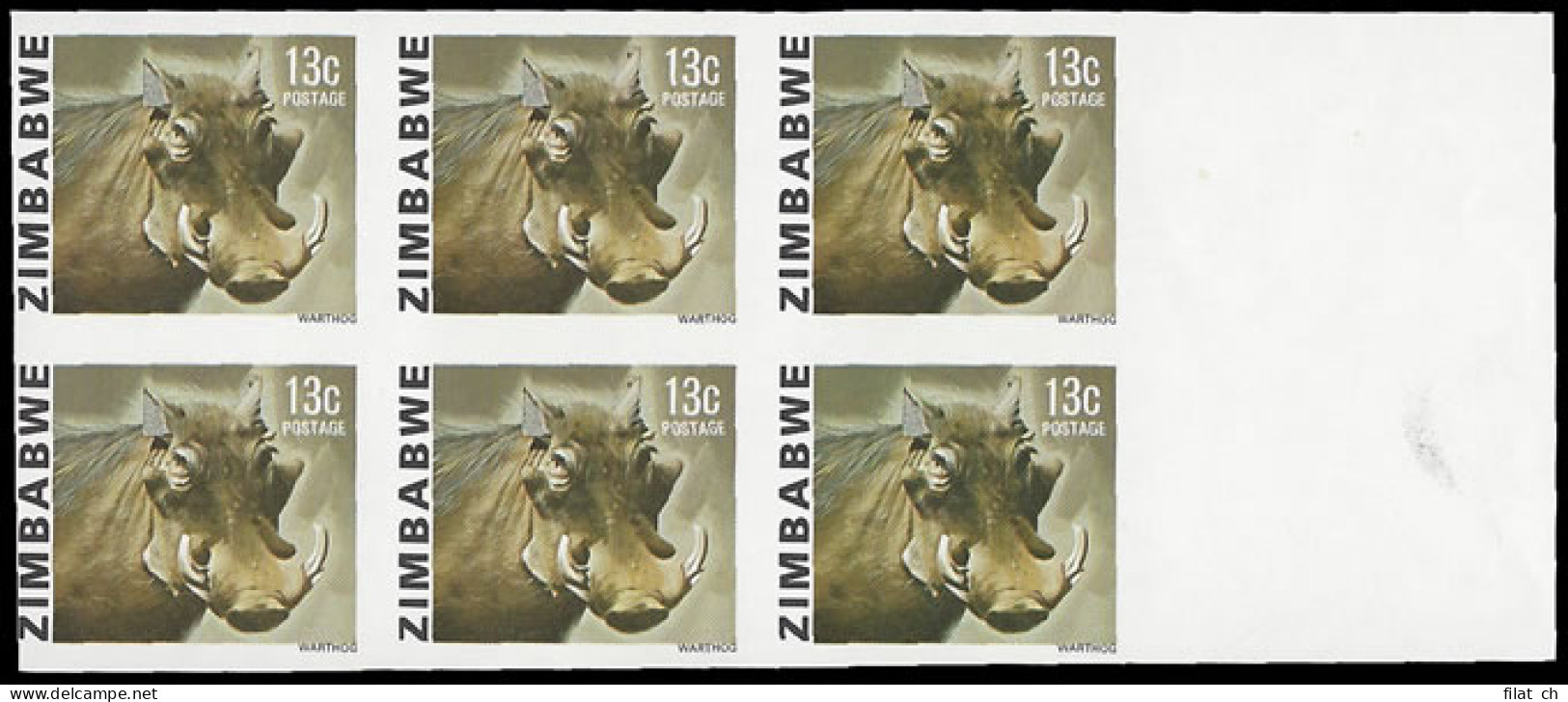 Zimbabwe 1980 13c Warthog Imperforate Block - Zimbabwe (1980-...)