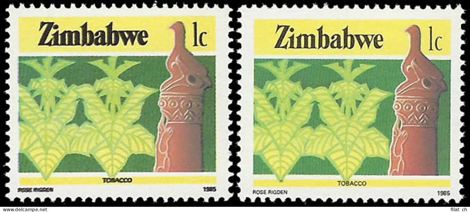 Zimbabwe 1985 1c Tobacco Black Printing Doubled - Zimbabwe (1980-...)