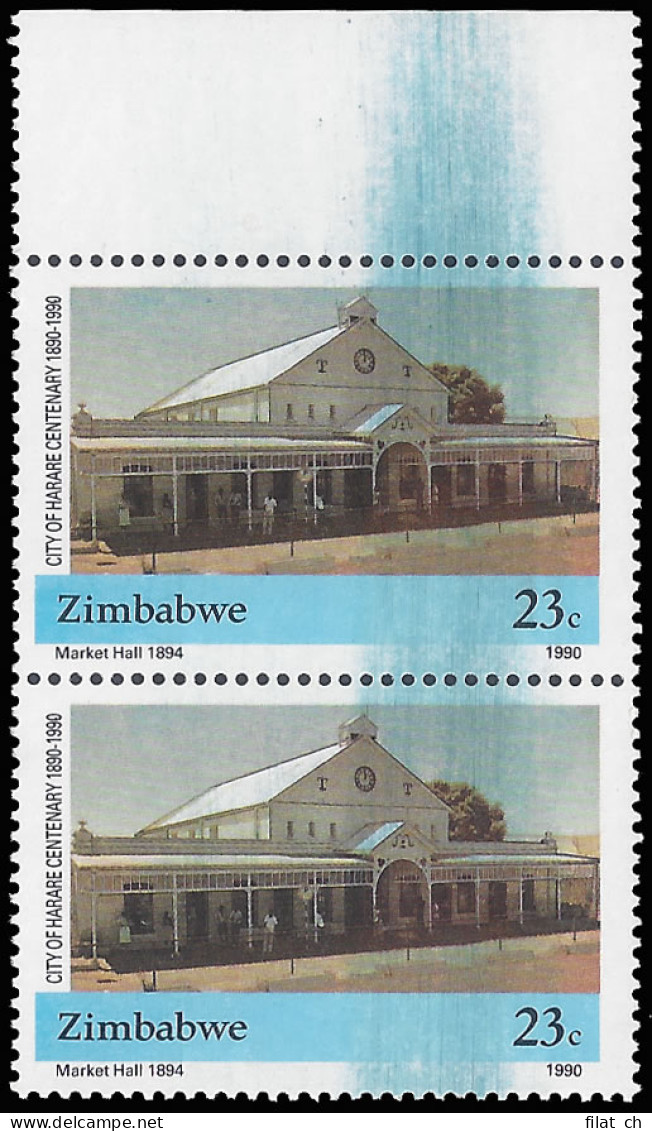 Zimbabwe 1990 Harare Centenary 23c Doctor Blade Flaw - Zimbabwe (1980-...)