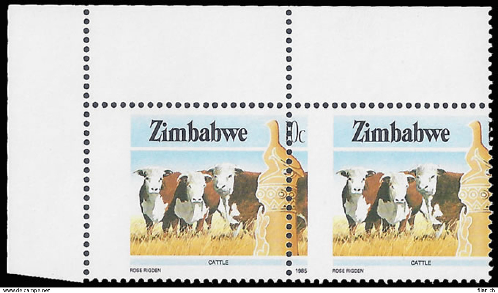 Zimbabwe 1985 10c Cattle Dramatic Misperf - Zimbabwe (1980-...)