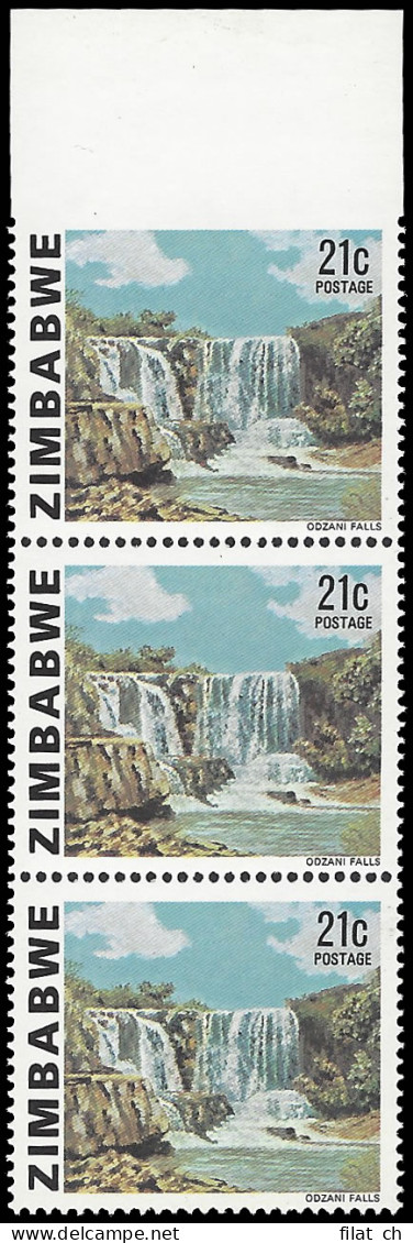 Zimbabwe 1980 21c Odzani Falls Imperf Stamp To Top Margin, Rare - Zimbabwe (1980-...)
