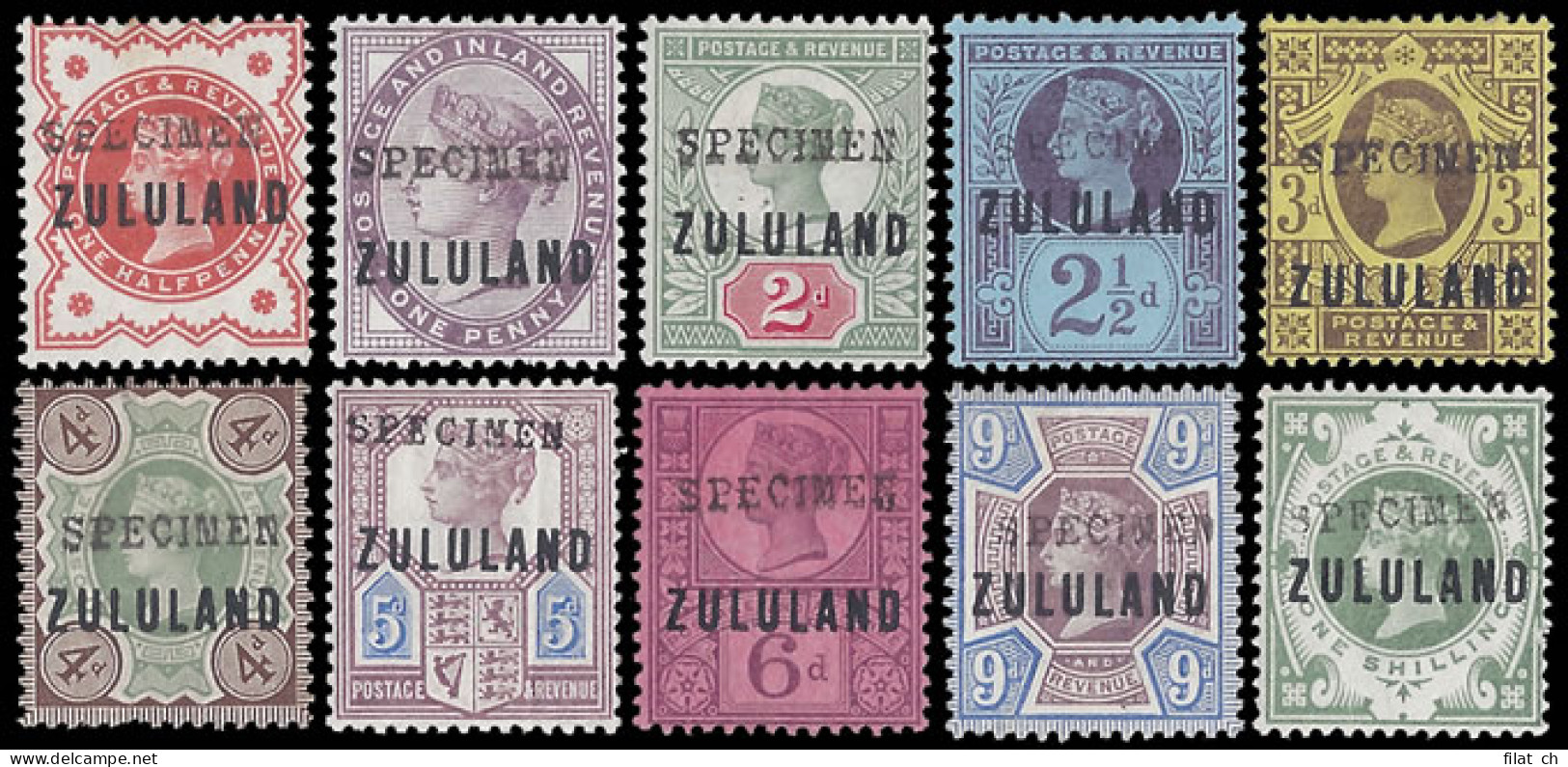 Zululand 1888 &frac12;d - 1/- GB9 Somerset House Specimens - Zululand (1888-1902)