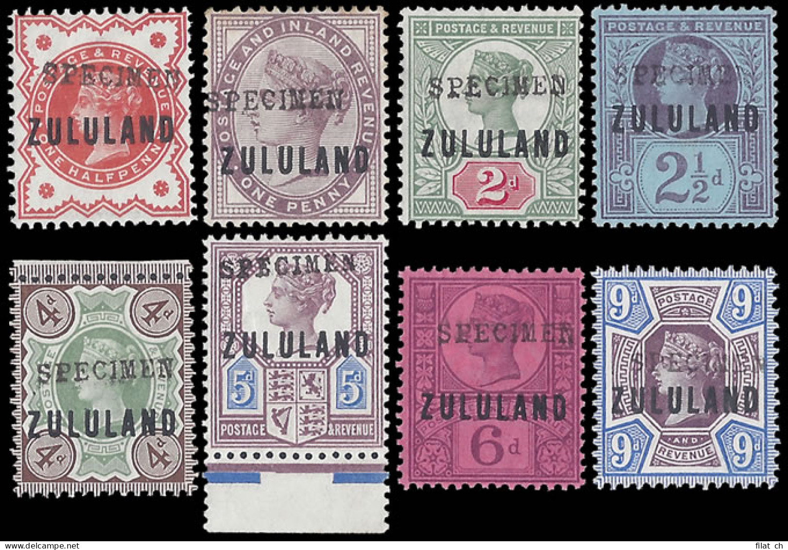 Zululand 1888 &frac12;d - 9d GB9 Somerset House Specimen Group - Zululand (1888-1902)